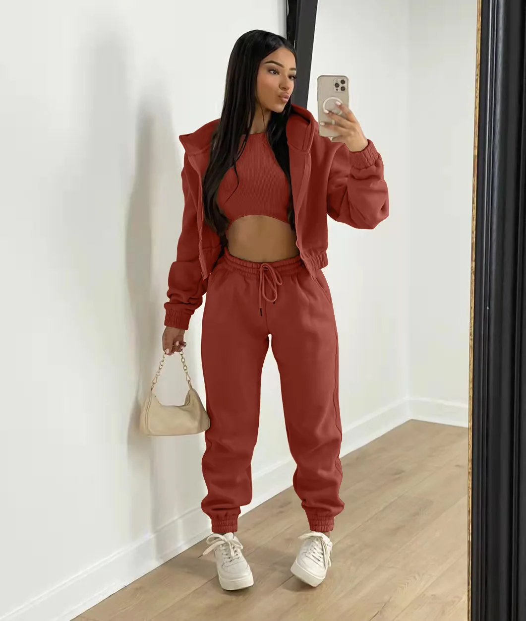 Top Trends: European And American Women's New Plush Sweater Hooded Sports And Leisure Suit Female (three Piece Set) Shoppable Styles