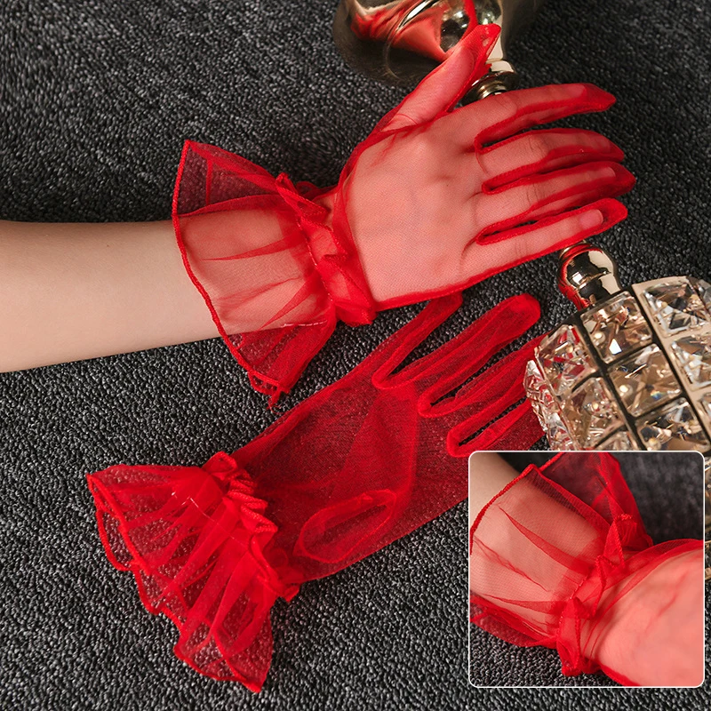 Top Trends: Women Short Tulle Gloves Sexy Lace Mittens Tulle Full Finger Gloves Lady Driving Glove Transparent Mittens Wedding Bridal Gloves Shoppable Styles