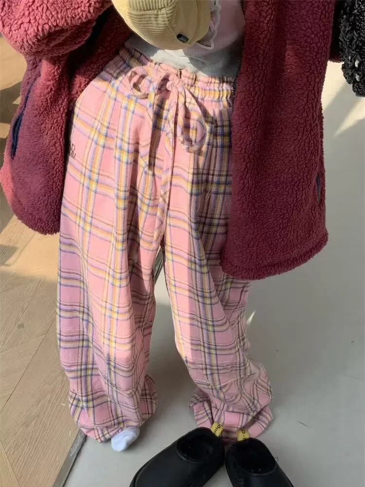 Top Trends: Deeptown Y2K Pink Plaid Pants Women Korean Fashion Winter Wide Leg Checked Trousers Oversized Harajuku Vintage Baggy Sweatpants Shoppable Styles - Image 2