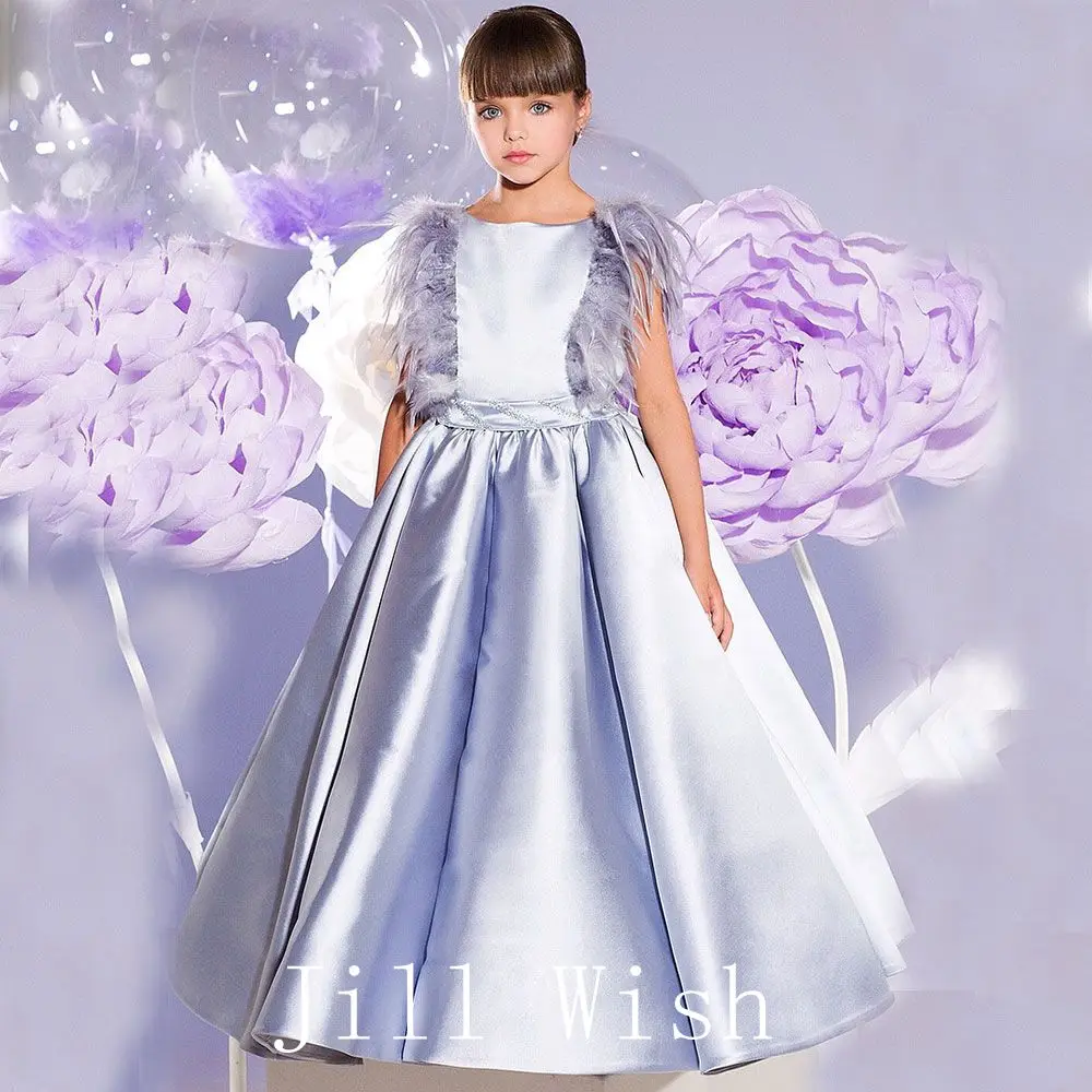 Top Trends: Jill Wish Luxury Elegant Silver Flower Girl Dress Beading Feathers Princess Clothes For Kids Wedding Birthday Party Pageant J137 Shoppable Styles