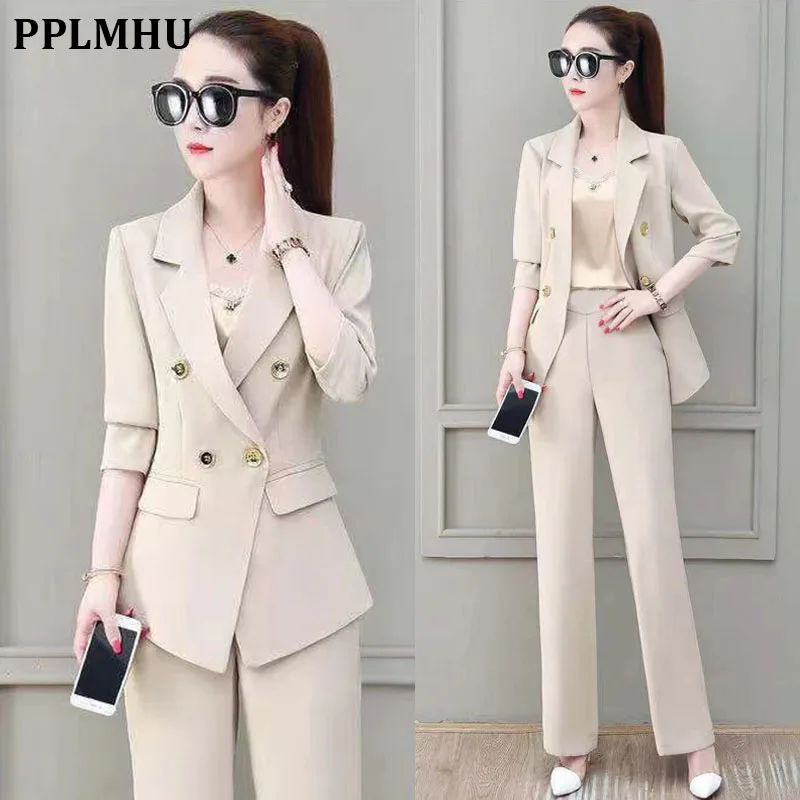 Top Trends: Korean Thin Unlined Blazer Jacket And Wide Leg Pant Suit Spring Office Lady Elegant 2 Piece Set Women Outfits Ensemble Femme Shoppable Styles