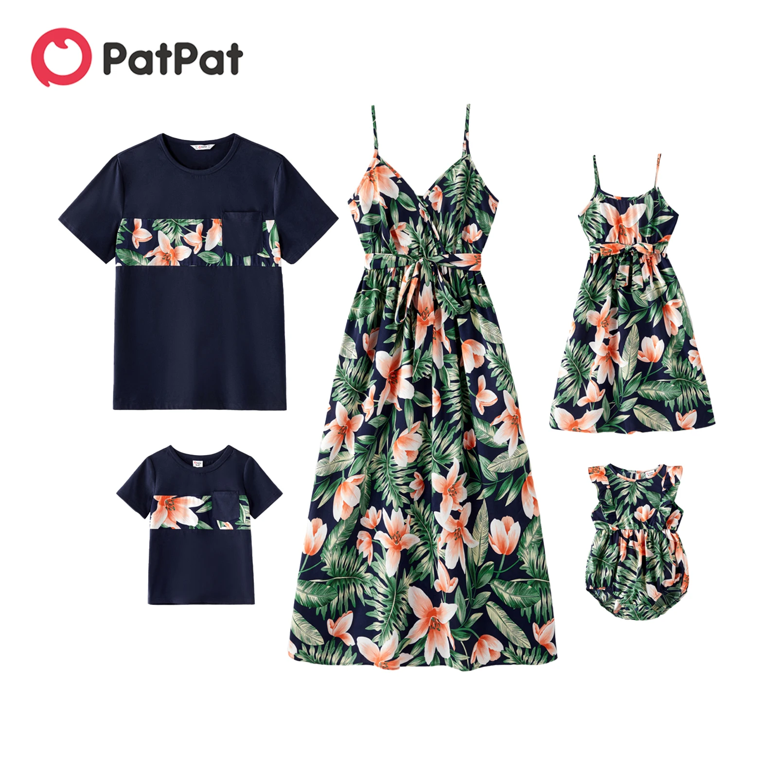 Top Trends: PatPat Family Matching Outfits Cotton Short-sleeve Spliced T-shirts And Allover Floral Print Belted Cami Dresses Clothes Sets Shoppable Styles