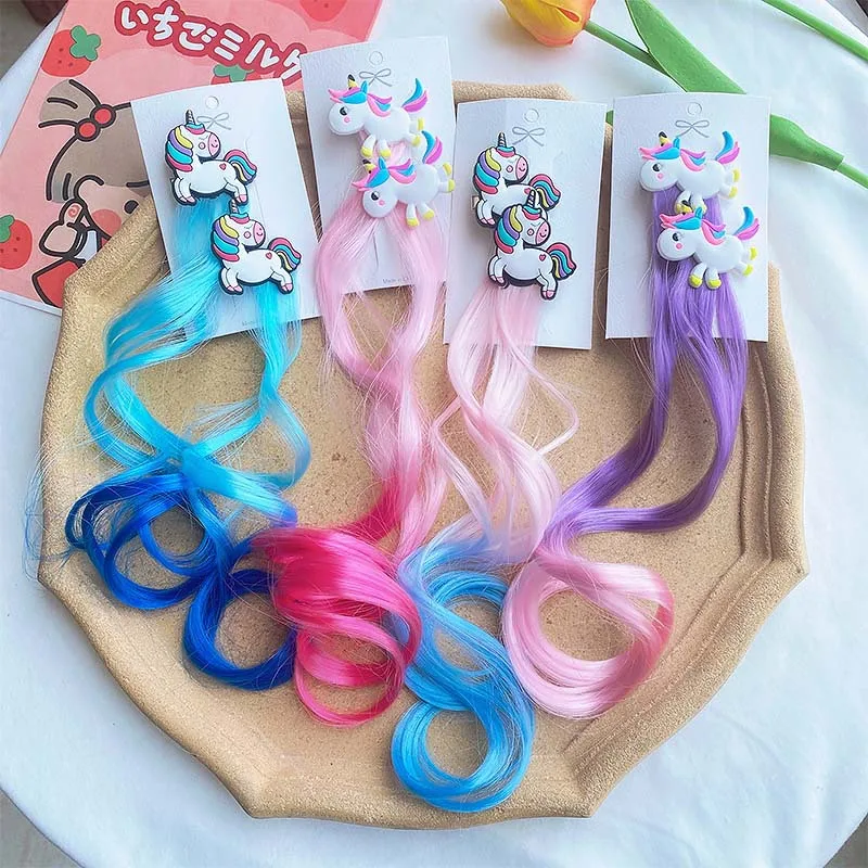 Top Trends: 2 Pieces Of Children's Unicorn Color Gradient Wigs, Children's Hair Clips, Fake Hair Cute Braids, Girl Hair Accessories Shoppable Styles