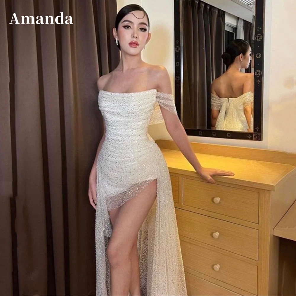 Top Trends: Amanda Glitter Mermaid Prom Dress Off Shoulder Fishtail Evening Dress Shiny Beading Party Dress Trumpet Mini فساتين مناسبة رسمية Shoppable Styles