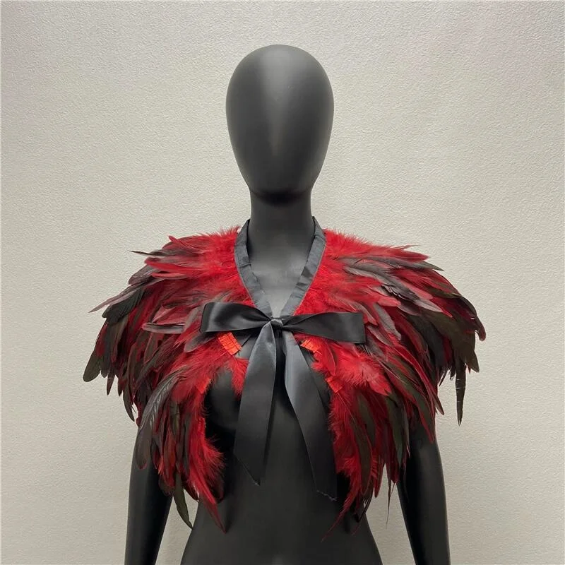 Top Trends: Gothic Four-layer Feather Shrug Shawl Feather Shoulder Wrap Cape Jacket Feather Costume Halloween Rave Party Prom Clothes Shoppable Styles