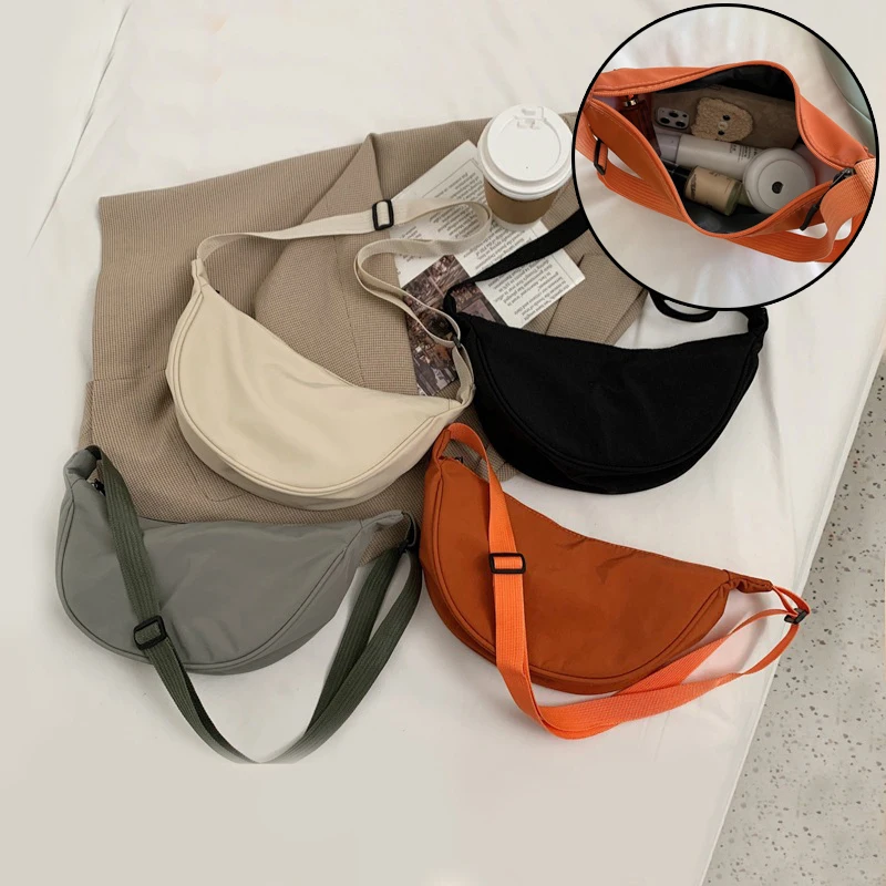 Top Trends: 2023 New Nylon Messenger Bags Fashion Dumpling Bag For Women Nylon Crossbody Bag Half Moon Armpit Bag Large Shoulder Bags Shoppable Styles