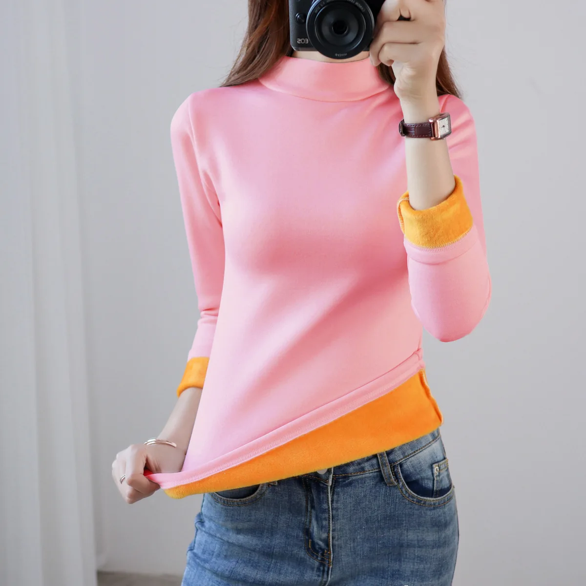 Top Trends: 2022 Thermal Underwear Top For Women Solid Warm Long Intimates Loosesize Turtleneck Winter Warm Women Long Sleeve Basic TShirt Shoppable Styles