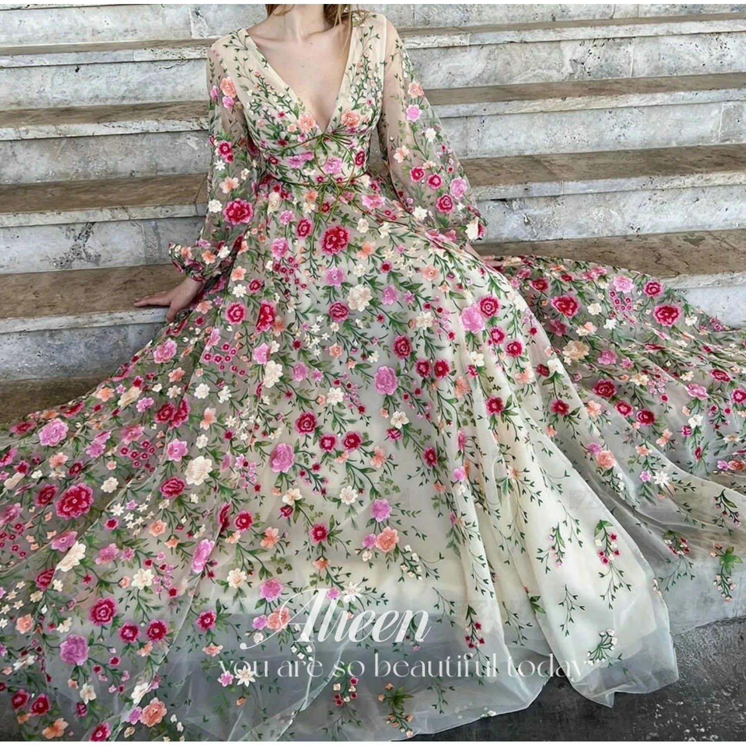 Top Trends: Aileen Princes Wildflower Fantasy Gown Sweet 3D Flower Ball Gown 2023 Fairy A Line Puffy Sleeve Party Dress Prom Dresses 2023 Shoppable Styles