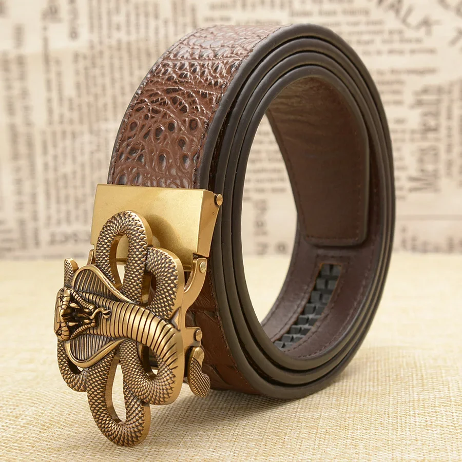 Top Trends: Style Snake Belts Men High Quality Genuine Leather Men Belts Strap Male Retro Cobra Automatic Buckle Belt For Men Designer Belt Shoppable Styles