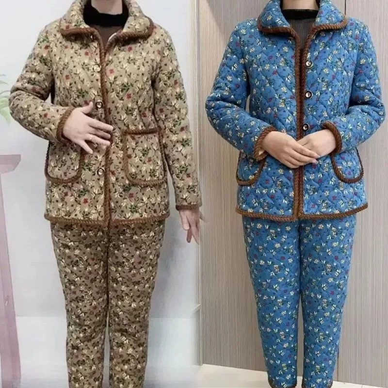 Top Trends: Winter Pajamas Middle Age Loungewear Elderly Cotton Jacket Mother Plush Two-piece Set 2024 New Large Size Homeswear Suit Pijamas Shoppable Styles