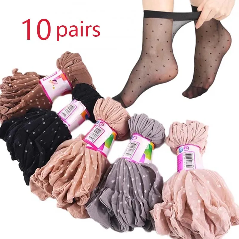 Top Trends: 10Pairs / Skin Color Dot Transparent Thin Women Crystal Silk Socks Nylon Fashion Ladies Summer Short Ankle Silk Socks Shoppable Styles