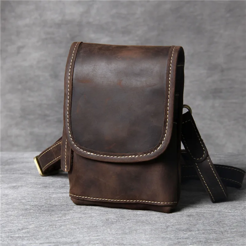 Top Trends: High Quality Simple Crazy Horse Cowhide Men&#039;s Crossbody Bag Casual Vintage Genuine Leather Small Phone Shoulder Bag Belt Bag Shoppable Styles