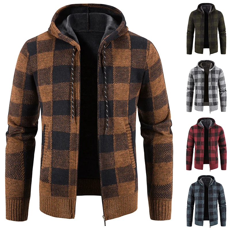 Top Trends: Men's New Plaid Jacket Hooded Sweater Autumn Winter Korean Fleece Blouse Thick Warm Wool Casual Clothing Cold Windbreaker Coat Shoppable Styles