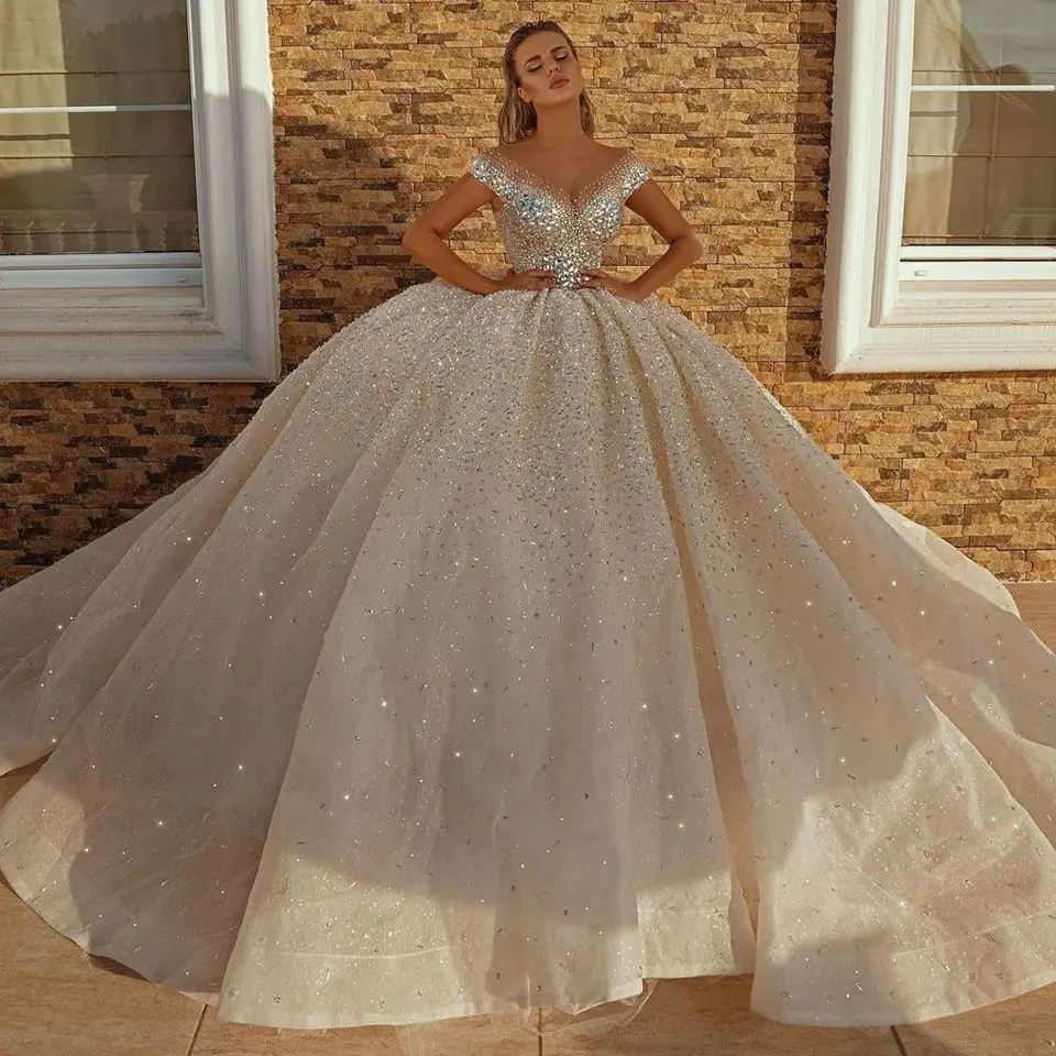 Top Trends: Luxury Arabic Shiny Tulle Wedding Dresses 2023 Lace Appliques Off Shoulder Sweetheart Bridal Gowns Lace Up Back Vestido De Noiva Shoppable Styles