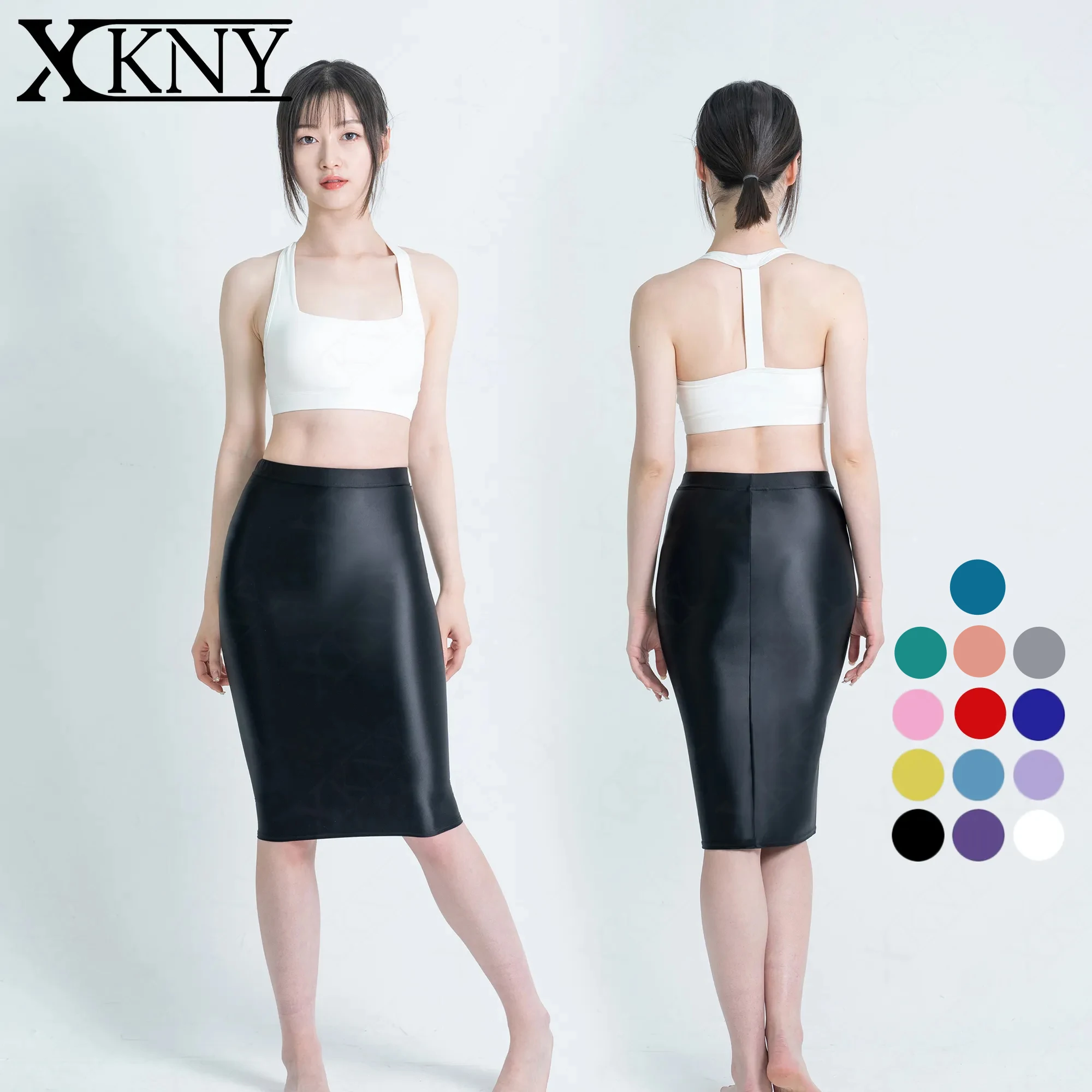 Top Trends: XCKNY Satin Glossy Skirt Elastic Smooth Tight Skirt Oil Shiny Smooth One Step Skirt Elastic Silk Slim Knee Length Mid Skirt Shoppable Styles