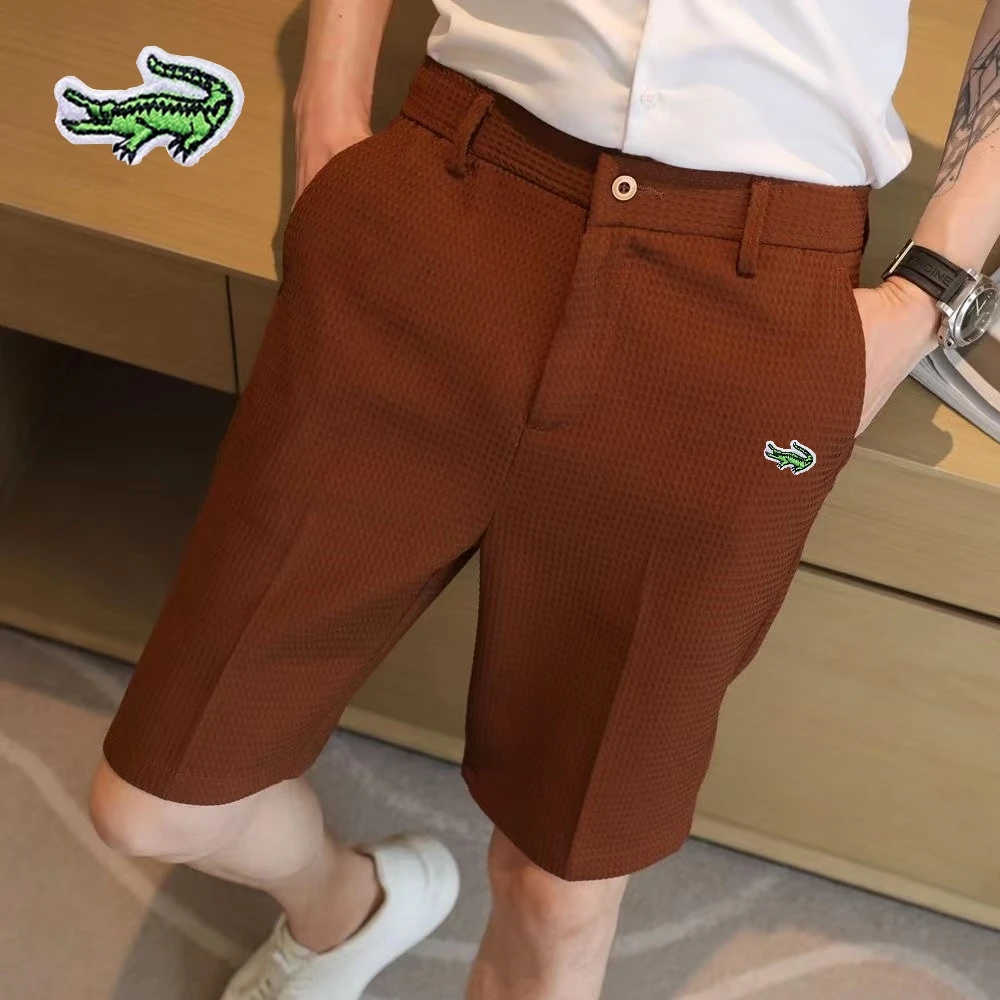 Top Trends: New Men&#039;s Ice Silk Shorts Embroidery Brand Summer Korean Version Slim Fit Elastic Waist Casual Fashion Street Sports Five Point Shoppable Styles