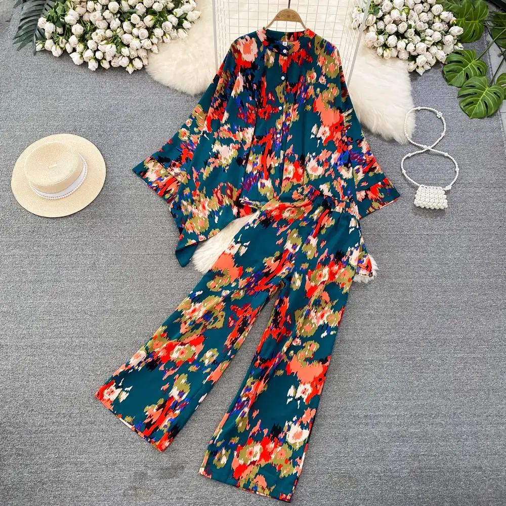 Top Trends: Fashion New Women Casual Loose Floral Trousers Suit Boho Elegant Maxi Shirts Blouses Wide-Leg Pantsuit Female Party Two Pieces Shoppable Styles - Image 3