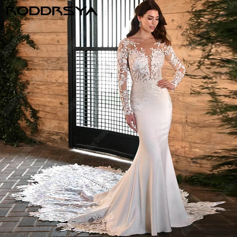 Top Trends: RODDRSYA O-Neck Appliques Mermaid Wedding Dresses For Bridal Long Sleeves Soft Satin Lace Court Train Vestidos De Noiva Mariage Shoppable Styles