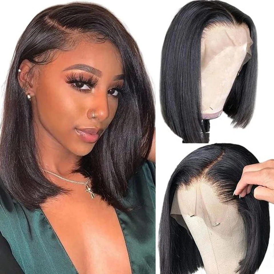 Top Trends: 13x4 Lace Frontal Wig Straight Short Bob Human Hair Wigs For Women 4x4 Lace Brazilian Remy Virgin Hair Natural Black 150 Density Shoppable Styles