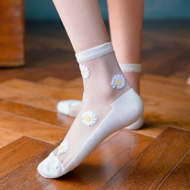 Top Trends: Women Socks Spring Summer Korean Japanese Style Daisy Transparent Kawaii Cute Happy Harajuku Colourful Tulle Socks Shoppable Styles