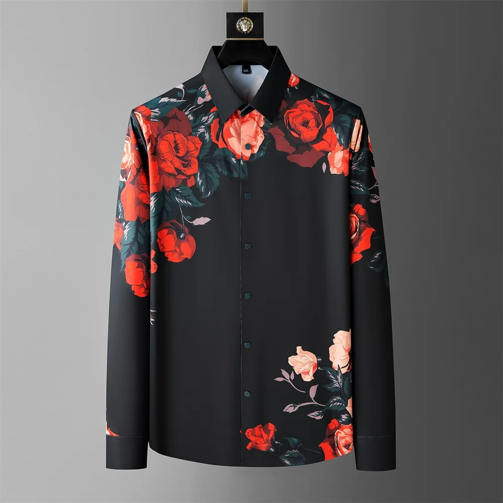 Top Trends: 2024 Spring Flower Shirts Men Long Sleeve Casual Shirts Seamless Elastic Business Formal Dress Shirts Social Party Tuxedo Blouse Shoppable Styles