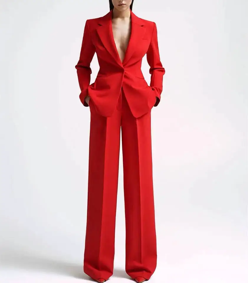 Top Trends: Red Suit Women Suits Sets Elegant Women&#039;s Pants And Blouse Set Groups Of Pant Combi-pants Plus Size Two Piece 여자정장 Shoppable Styles