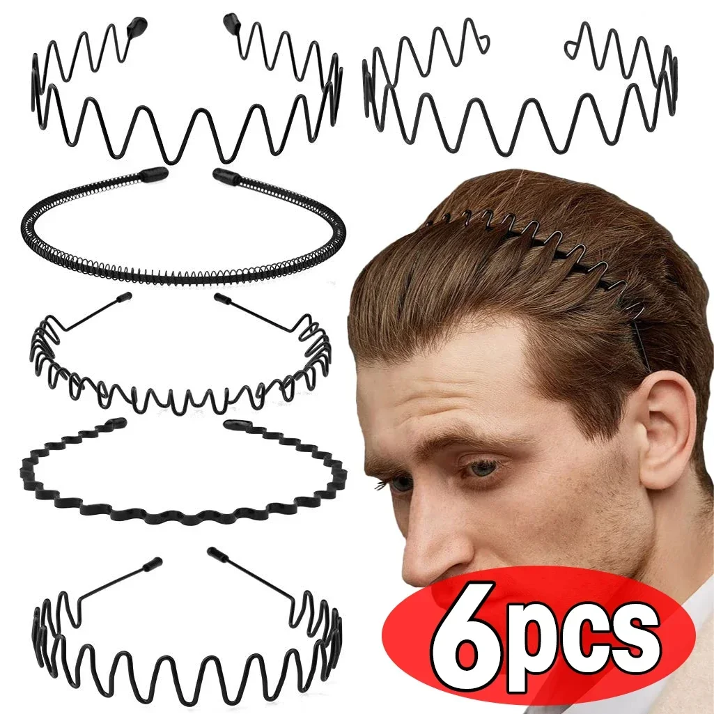 Top Trends: 6pcs Fashion Metal Hair Band For Men Women Unisex Black Wavy Hair Head Hoop Band Sports Headband Hairband Hair Accessories Gift Shoppable Styles