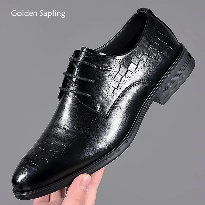 Top Trends: Golden Sapling Casual Business Shoes Men Fashion Formal Oxfords Male Dress Flats Elegant Men&#039;s Wedding Shoe Leisure Party Loafer Shoppable Styles