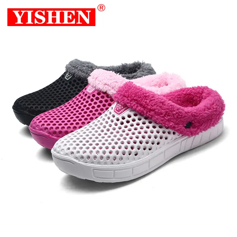 Top Trends: YISHEN Slippers Women Plush Sandals Couple Shoes Classic Garden Fur Fluffy Slippers Outdoor Winter Warm Slides Zapatillas Mujer Shoppable Styles