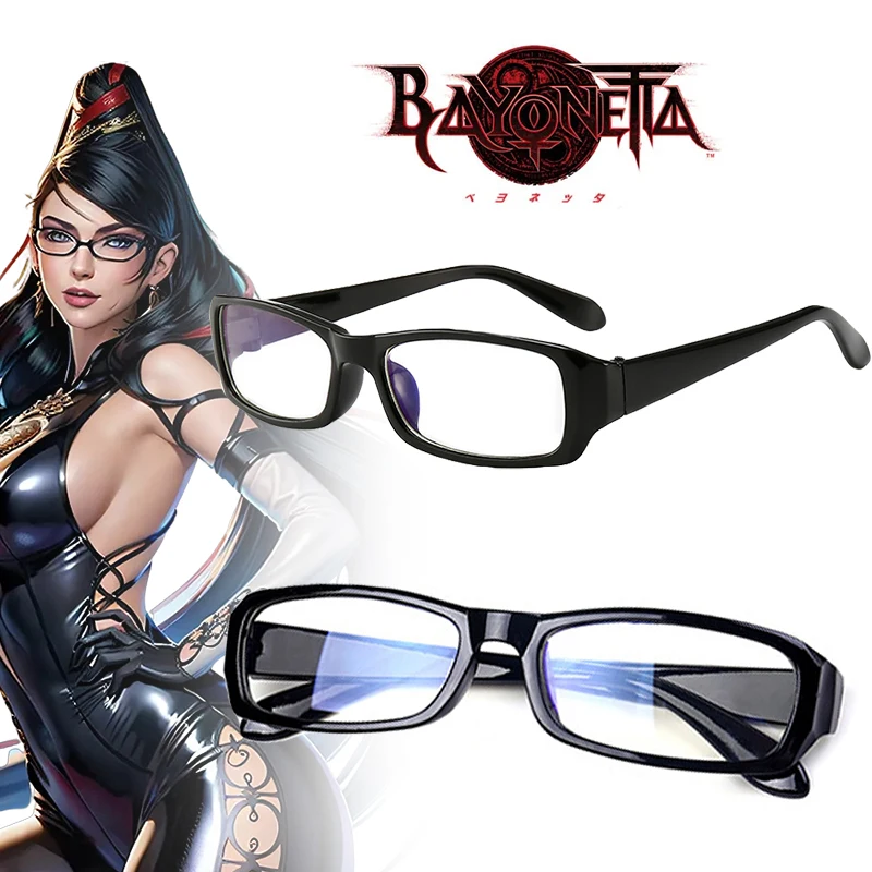 Top Trends: Game Bayonetta Cosplay Glasses Black Eyeglass Frame Retro Protection Eye Flat Mirror Eyewear Unisex Fashion Accessories Prop Shoppable Styles