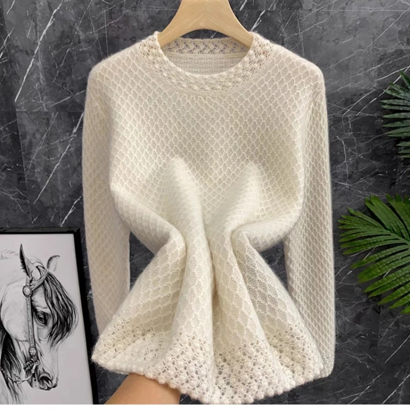 Top Trends: Wool Cashmere Sweater Women 3D Three-Dimensional Hollow Out Round Neck Jumper Knit Sweater Autumn Bargain Price New Fashion Top Shoppable Styles