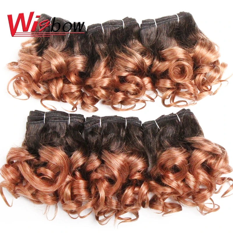 Top Trends: Brazilian Hair Weaves Human Hair Extensions 6Pcs / Lot Bouncy Curly Bundles Ombre Curly Hair Bundles Colored T1B27 / 30 Short Hair Shoppable Styles