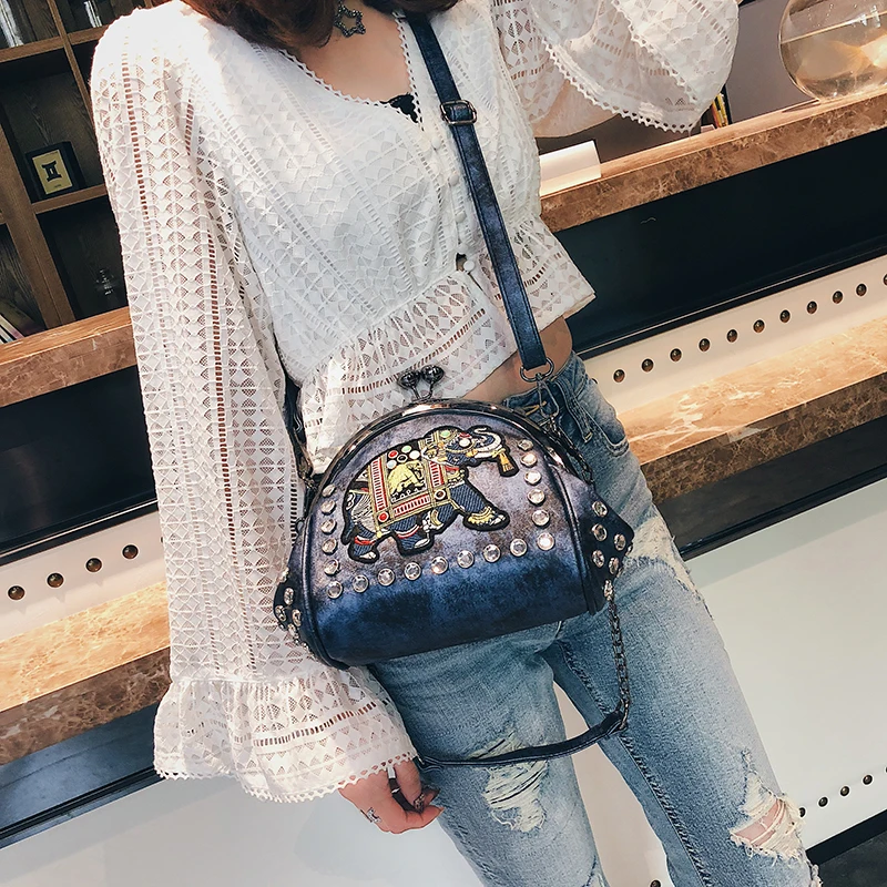 Top Trends: Embroidery Elephant Bag Lock Shell Bags PU Leather Chain Women Shoulder Crossbody Bag 48 Pcs Insert Diamonds Women's Handbags Shoppable Styles - Image 2