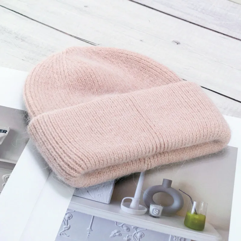 Top Trends: 2023 New 24 Colors Fluffy Angora Winter Cap Women Super Warm Knitted Hat Double-layer Cuff Thick Fashion Beanie Shoppable Styles - Image 5