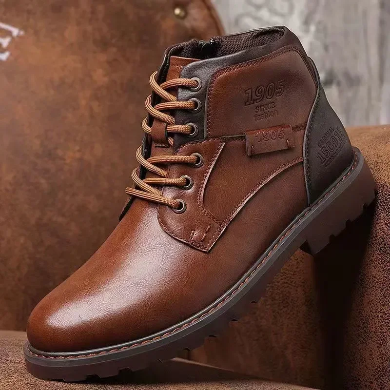 Top Trends: Handmade Men Boots Autumn Winter Male Booties Outdoor Vintage Brown Boots Ankle Work Boots Beef Tendon Bottom Zapatillas Male Shoppable Styles