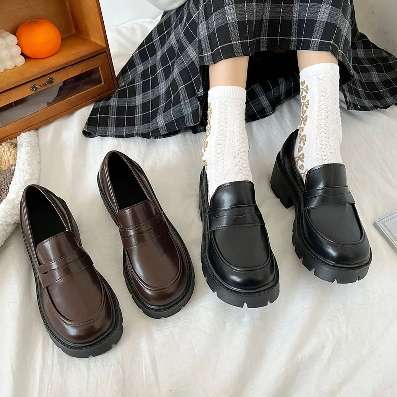 Top Trends: Chunky Loafers Women Platform Shoes Mary Janes Casual Leather Slip On Ladies Shoes Black Fashion Spring Autumn College Style Shoppable Styles