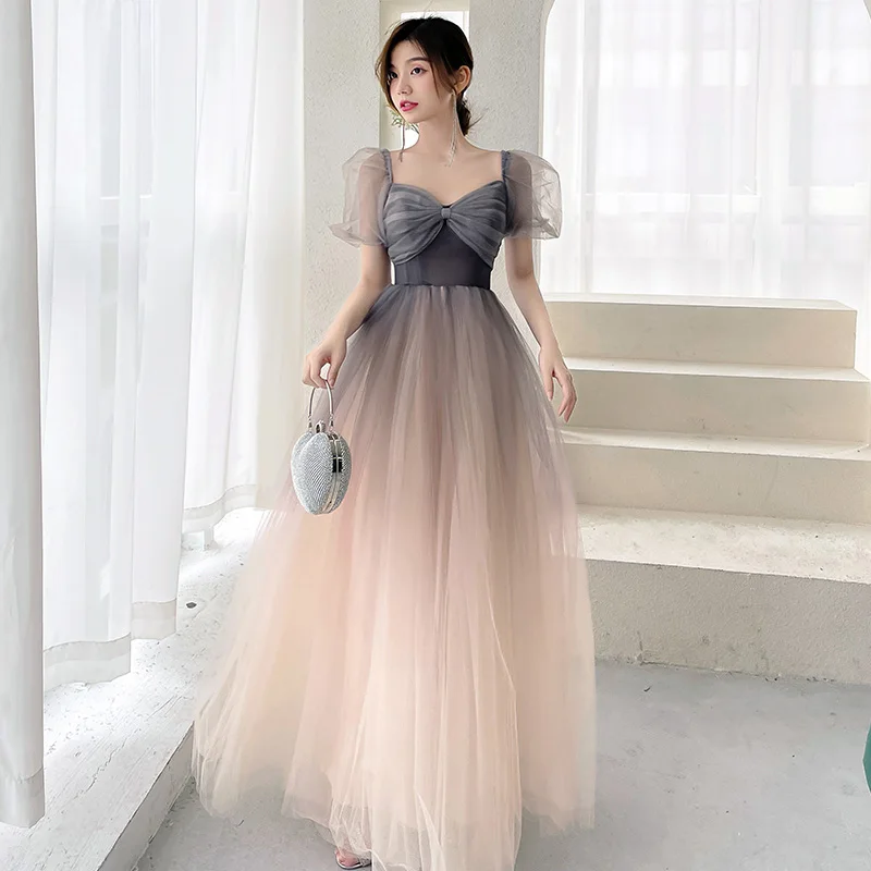 Top Trends: Temperament Bridesmaid Evening Dresses New Square Collar Sisters Group Dress Gradation Tulle A-line Floor-length Prom Party Gown Shoppable Styles