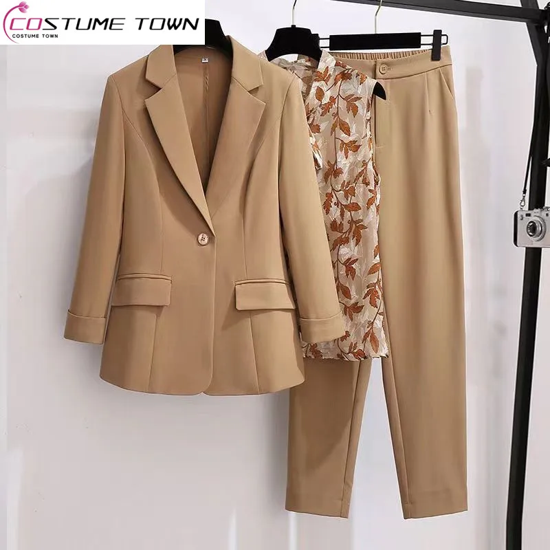 Top Trends: 2023 Summer New Vintage Print Vest Casual Jacket Blazer Wide Leg Pants Three-piece Elegant Women Pants Suit Office Outfit Shoppable Styles