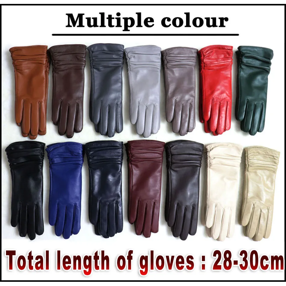 Top Trends: High Quality Color Sheepskin Gloves Genuine Leather Ladies Winter Warm Knitted Wool Flannel Lined Touch Screen Leather Gloves Shoppable Styles - Image 4