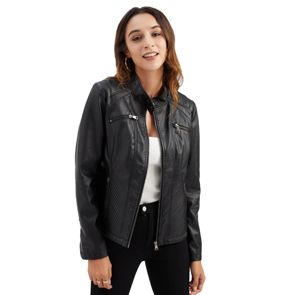 Top Trends: Spring Standing Collar Leather Jacket Europe And The United States Slim Jacket Solid Color Biker Clothes Urban Commuter Shoppable Styles