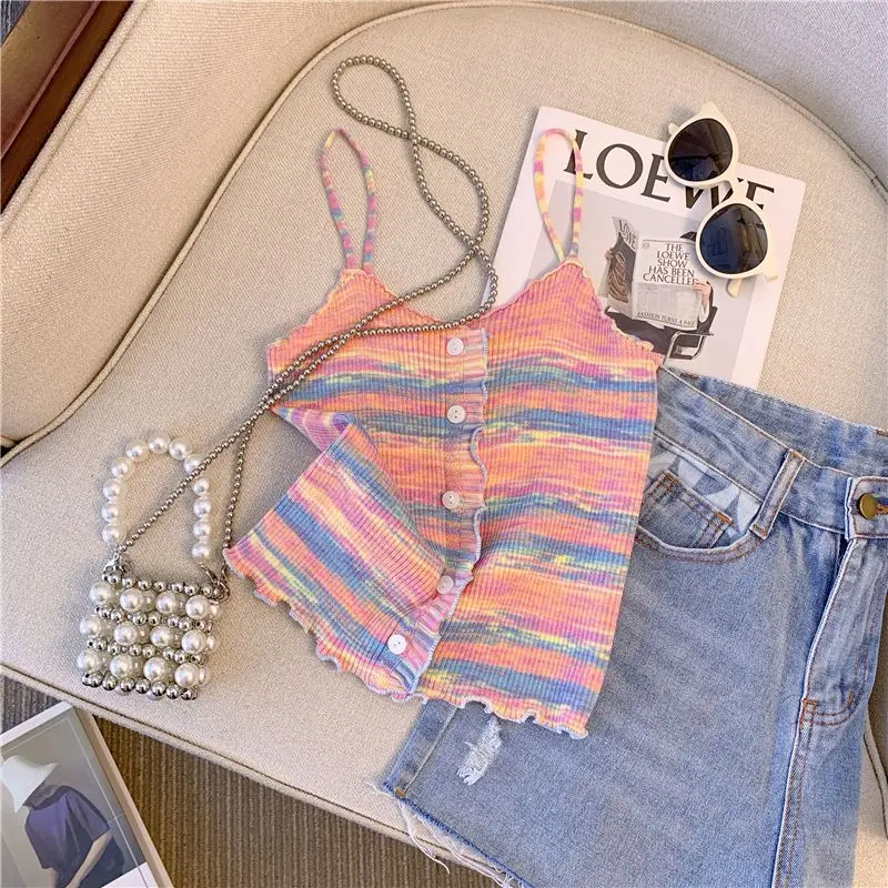 Top Trends: Rainbow Striped Small Camisole Women&#039;s Summer Outfit Design Sense Niche French Wood Ear Pure Desire Sleeveless Top Shoppable Styles