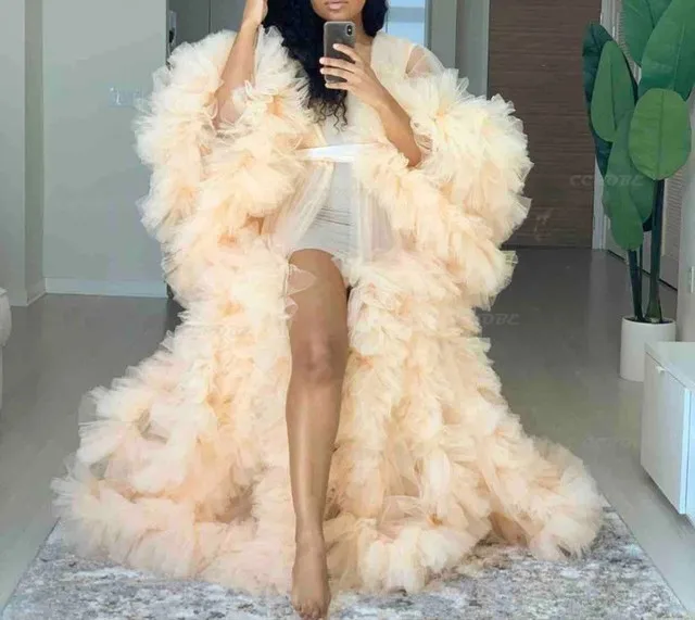 Top Trends: Sweet Girl Vintage Tulle Robe Perspective Sheer Tulle See Through Long Pink Dressing Gowns Fluffy Maternity Dress Photoshoot Shoppable Styles