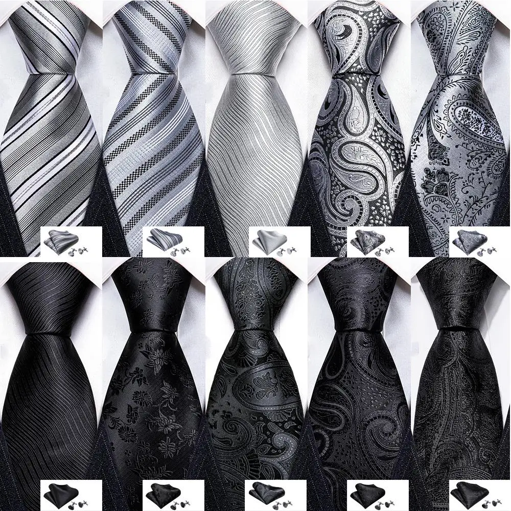 Top Trends: Luxury Mens Ties Set Black Silver White Gray Solid Striped Paisley Plaid Floral Silk Neck Tie Handkerchief Cufflinks Barry·Wang Shoppable Styles