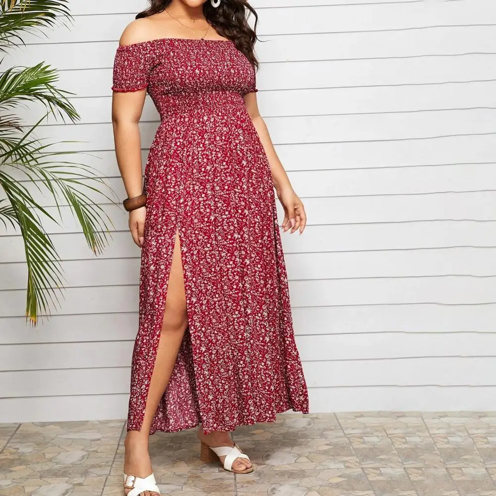 Top Trends: Plus Size Maxi Dress Elastic Chest Wrapped Fine Sewing Long Dress Bohemia Style Off Shoulder Long Dress Shoppable Styles