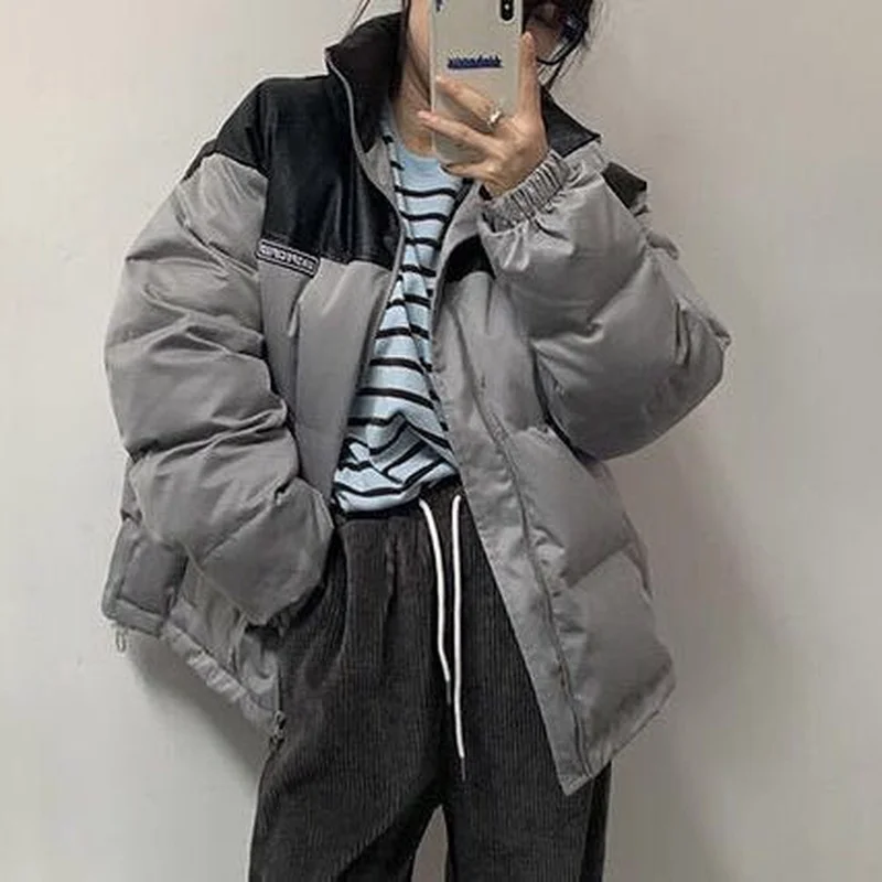 Top Trends: 2021 Winter Women Warm Thicken Outerwear Loose Parkas Coat Fashion Color Matching Cotton Windbreaker Jacket New Zip Coats Korean Shoppable Styles