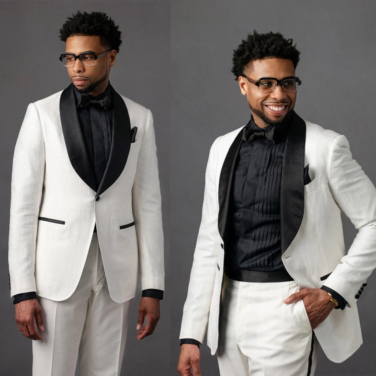 Top Trends: Jacquard Men's Suit 2 Pieces Blazer Pants One Button Black Sheer Lapel Business Slim Fit Formal Wedding Groom Costume Homme Shoppable Styles