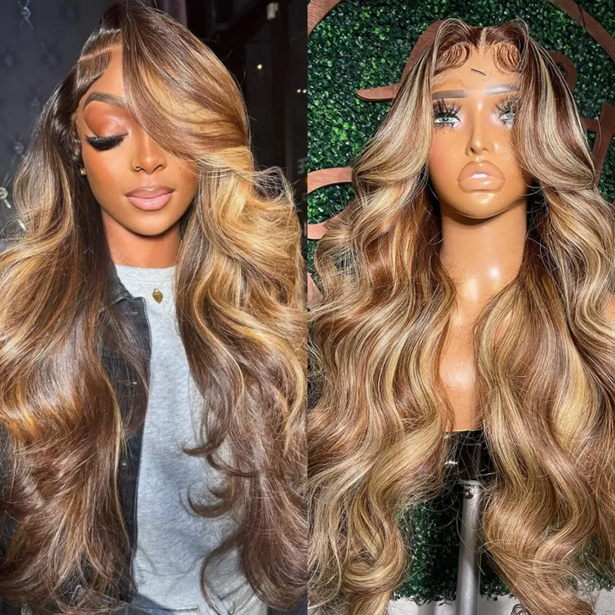 Top Trends: 13×4 Highlight Wig Human Hair Body Wave Ombre Human Hair Wig 13×6 360 HD Lace Front Wig Brazilian 4 / 27 Honey Blonde Colored Wigs Shoppable Styles