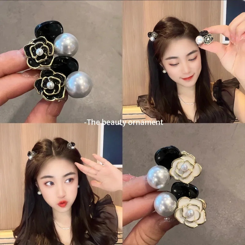 Top Trends: Elegant Camellia Flower Pearl Small Hair Claw Clip Korean Trend Hairpin Broken Hair Bang Headwear Hair Accessories For Girls New Shoppable Styles