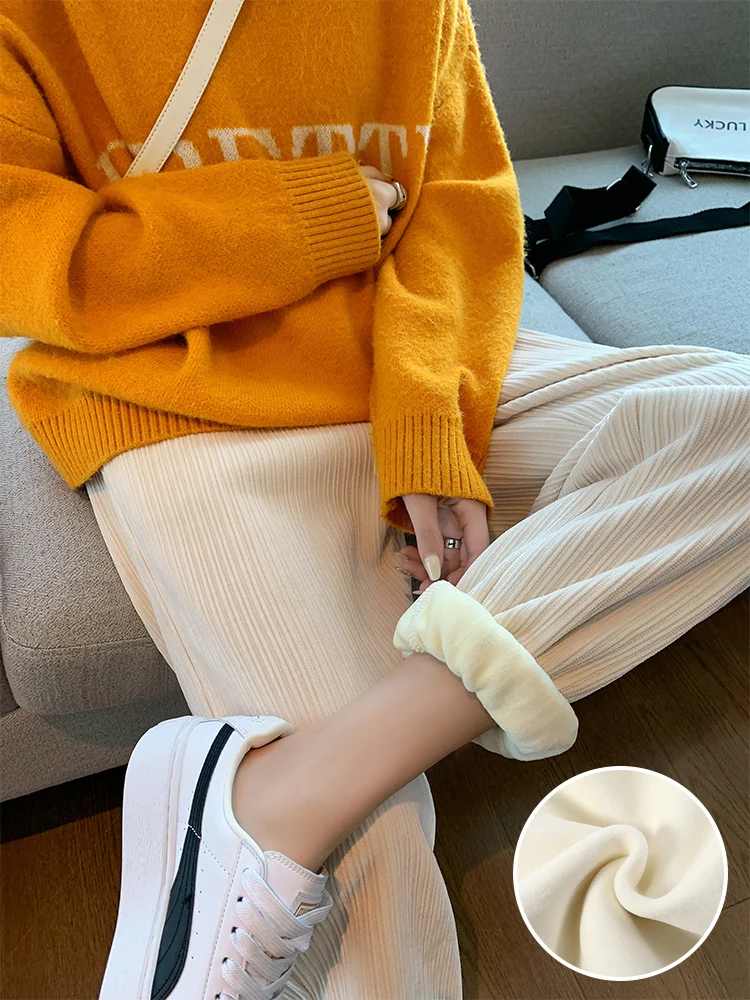 Top Trends: Joggers Women Warm Winter Plush Thick Corduroy Pants Traf Female Casual Korean Style Sweatpants Harajuku Loose Harem Trousers Shoppable Styles