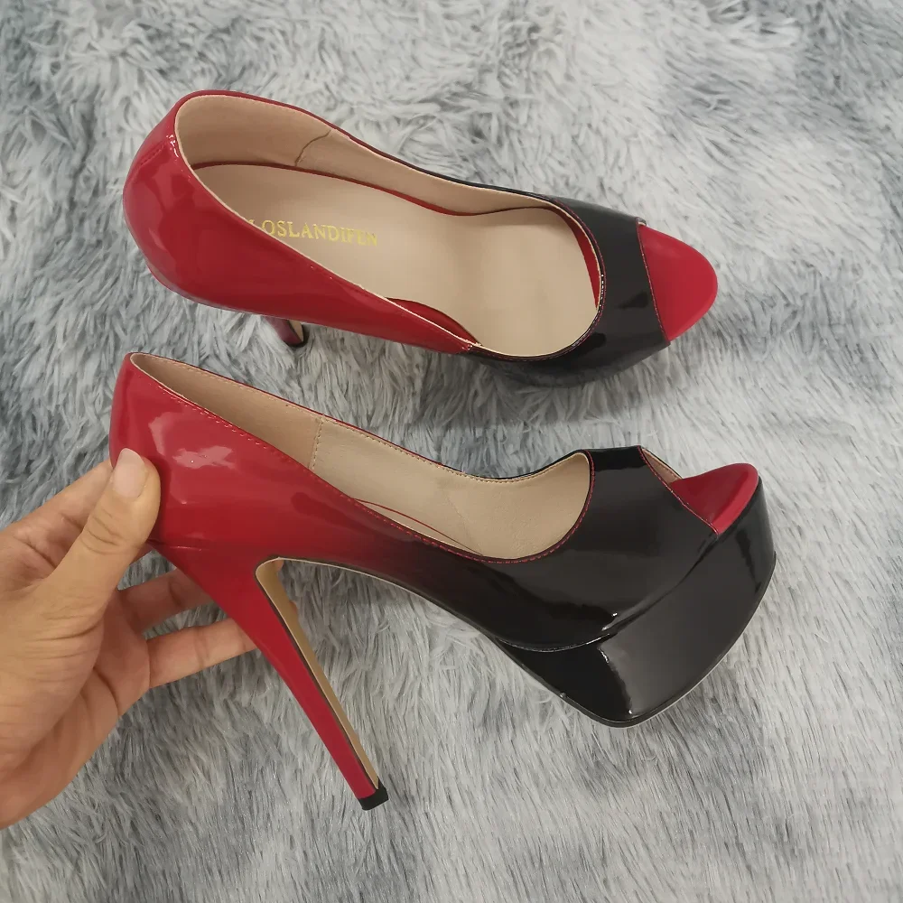 Top Trends: 2024 New Women Pumps Sexy Platform Peep Toe 14cm Extremely High Heels Stiletto Patent Leather Party Nighclub Red Wedding Shoes Shoppable Styles